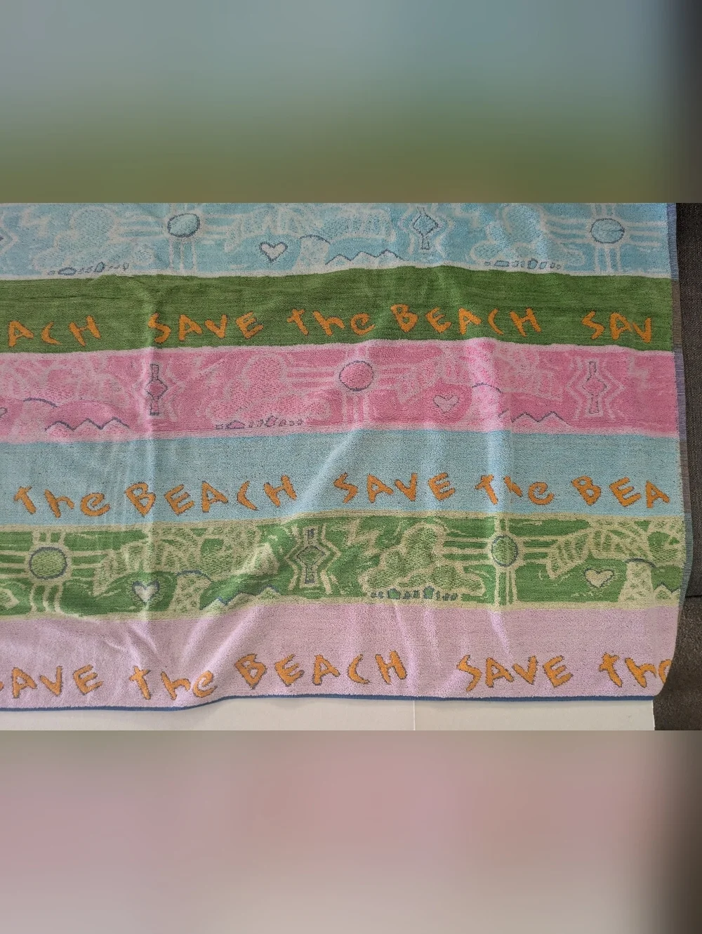 Vintage Beach Towel Save The Beach Colorful Seven Seas